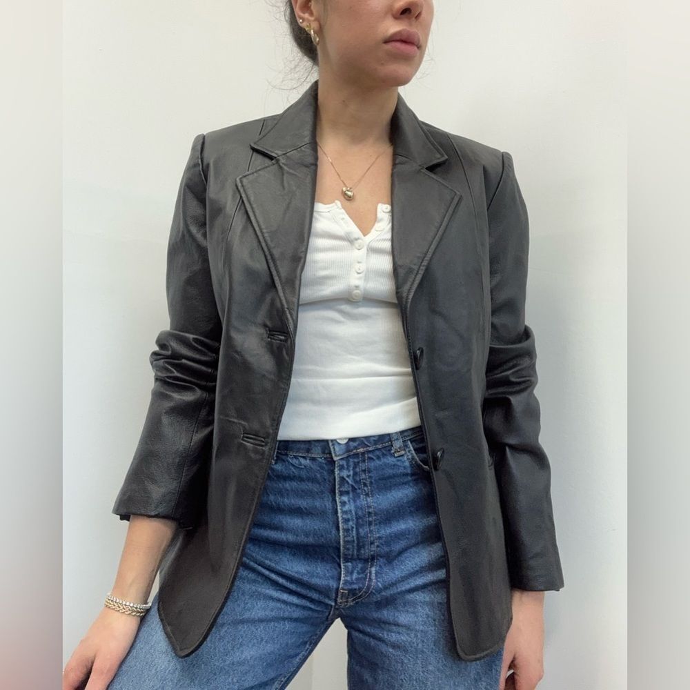 Vintage Y2K Metrostyle Black Leather Blazer Jacket Collared Size S - Picture 3 of 9